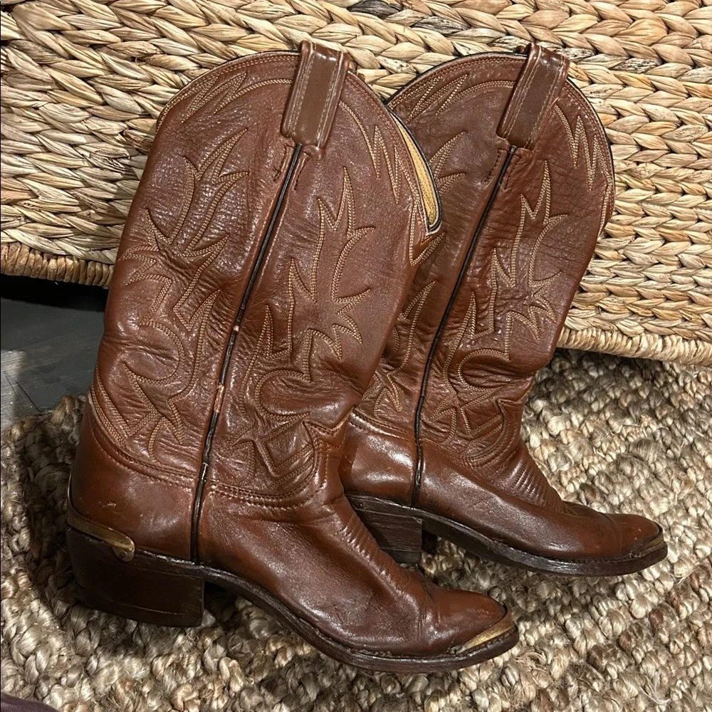 Vintage Tony Lama Women Western Gold Toe Cap Cowboy Boots